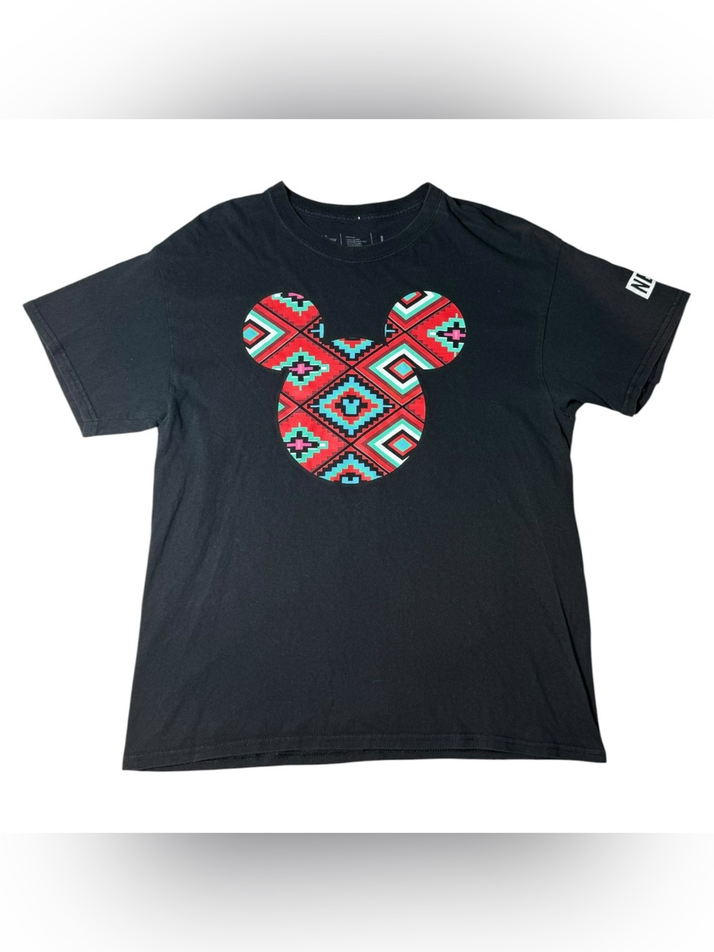 Disney NEFF Mickey Mouse T Shirt Women’s L Black Geometric Print